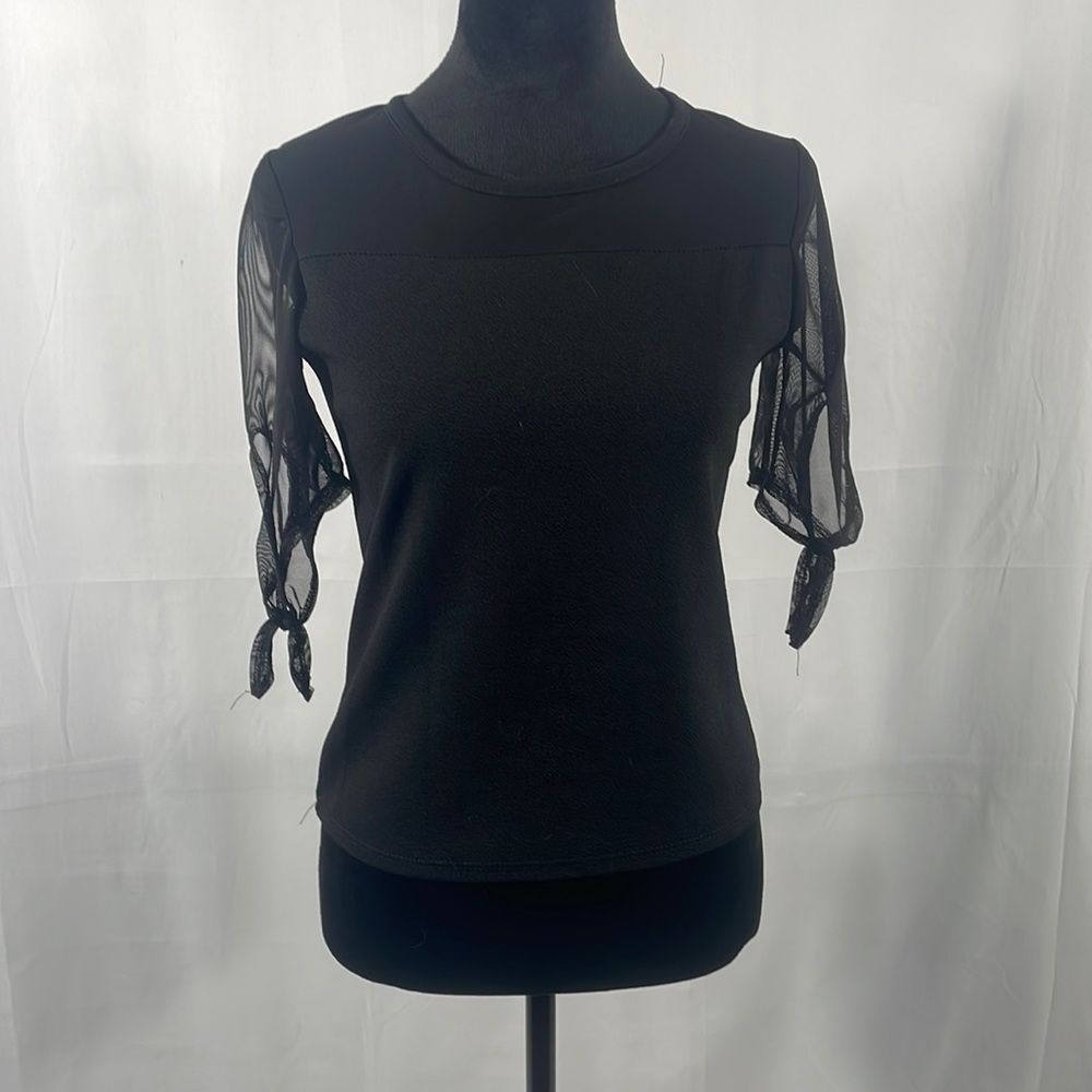 Black Top, T, Sheer sleeves,Small - Picture 1 of 7